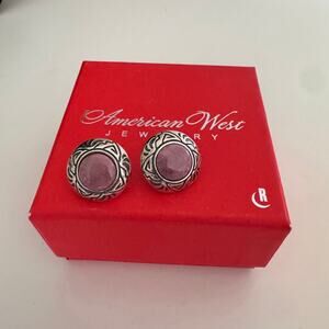 Carolyn Pollack American West Sterling Silver 925 Pink Cabochon Stud Earrings 8g